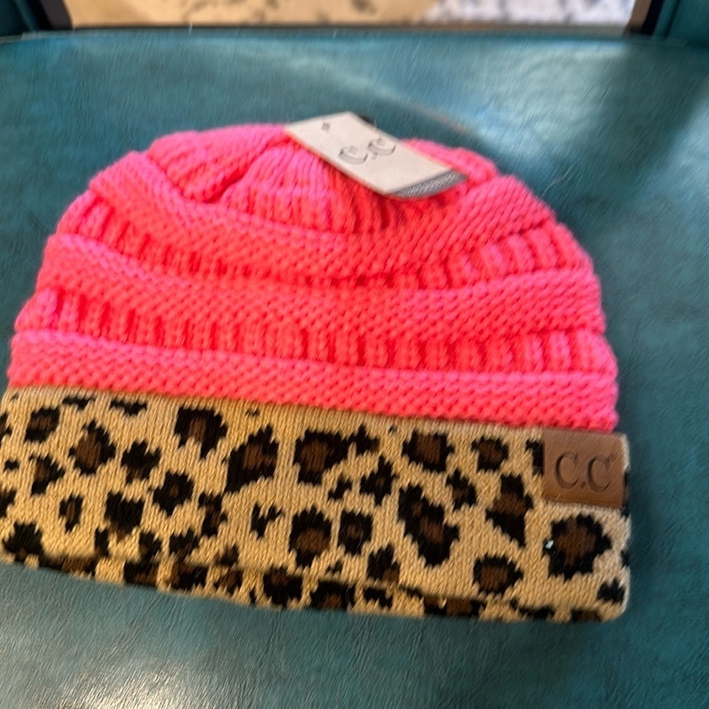 NWT CC Beanie New candy pink and cheetah print